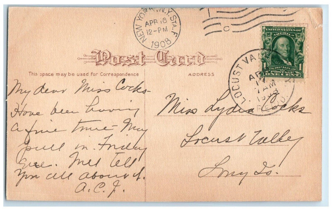 1908 Hotel Martha Washington Building Street View New York NY Antique Postcard