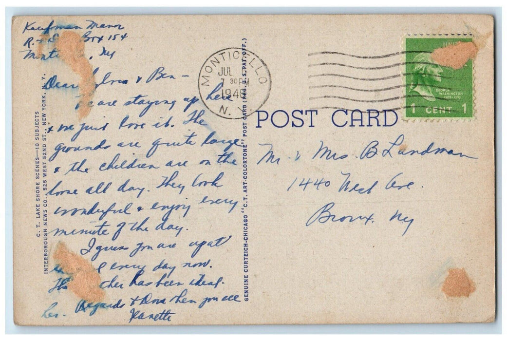 1948 Greetings From Monticello Park Pathway Garden Flowers New York NY Postcard