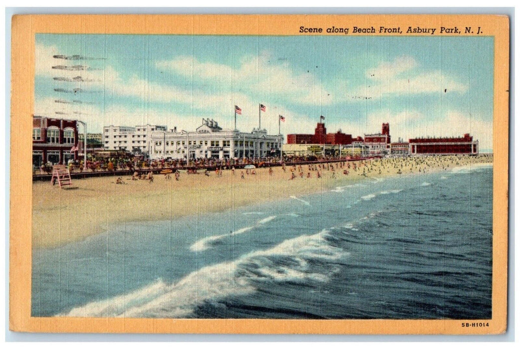 1947 Scene Along Beach Front Swimsuit Swimming Asbury Park New Jersey Postcard