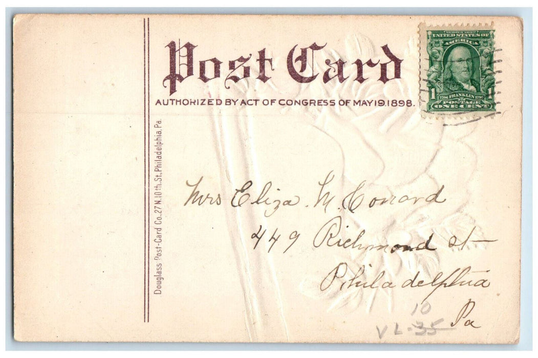 c1910 Greetings from Hanover Pennsylvania PA Embossed Flower Glitters Postcard