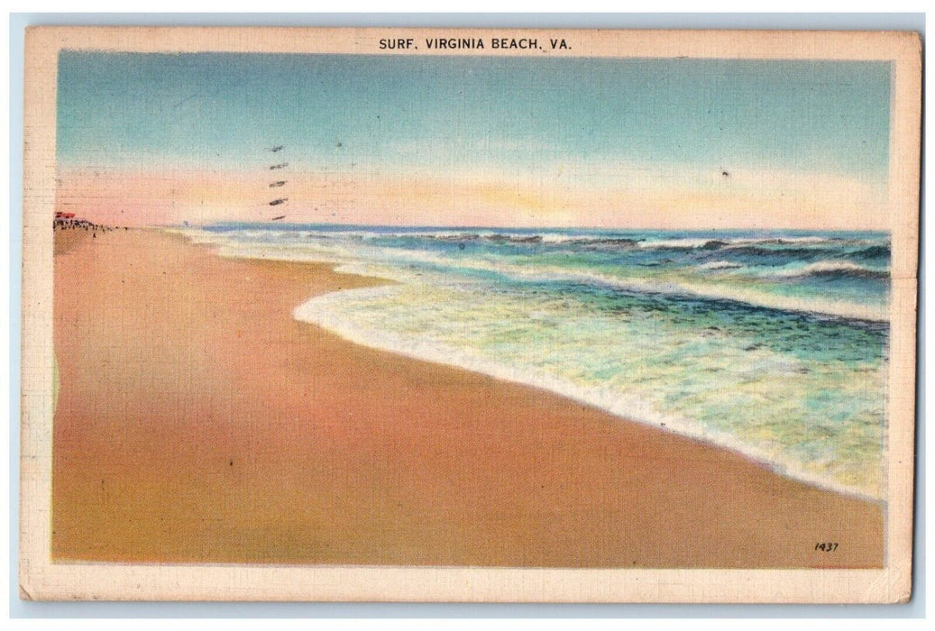 1938 Surf Sand Swimming Sea Waves Swimsuit Virginia Beach Virginia VA Postcard