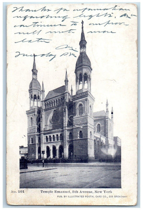 1913 Temple Emanuel 5th Avenue Street View Brooklyn New York NY Antique Postcard