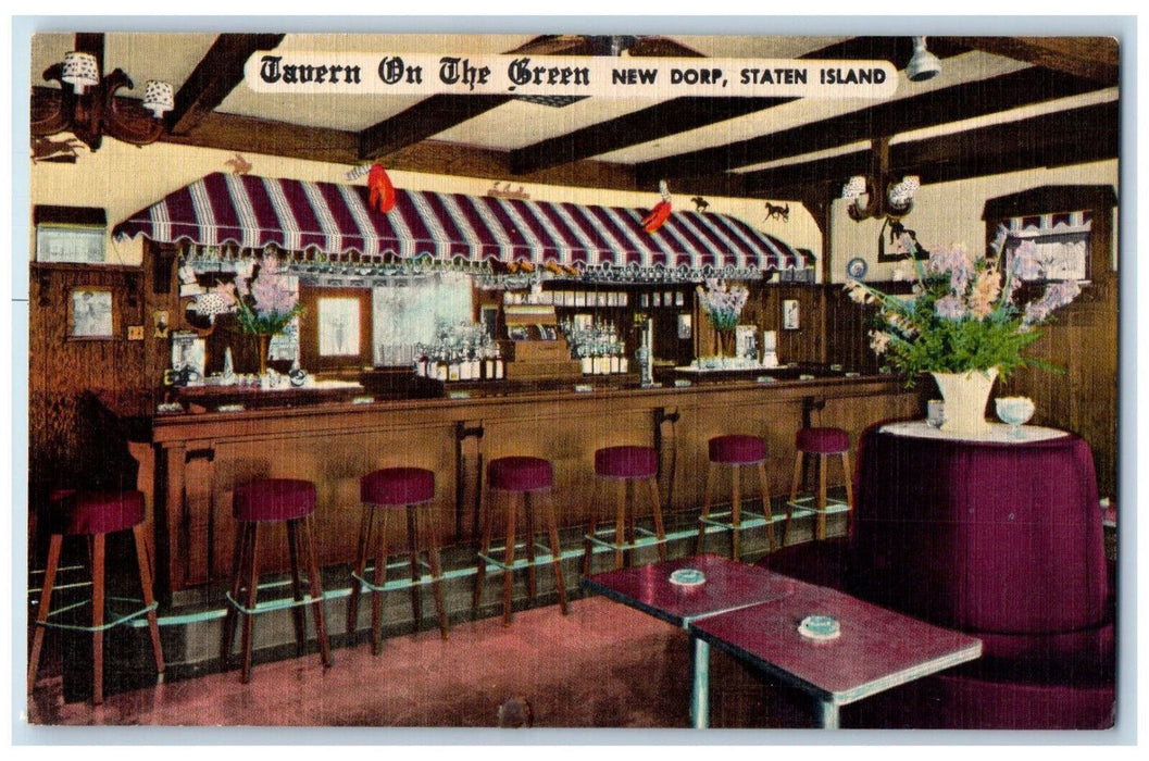 c1940's Tavern on the Green New Dorp Staten Island NY Map View Postcard