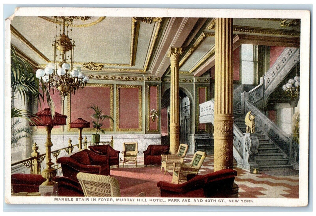 Marble Stair In Foyer Murray Hill Hotel Park Ave. New York City NY Postcard