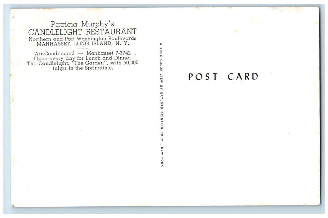 c1960's Patricia Murphy's Candlelight Restaurant Long Island NY Flowers Postcard