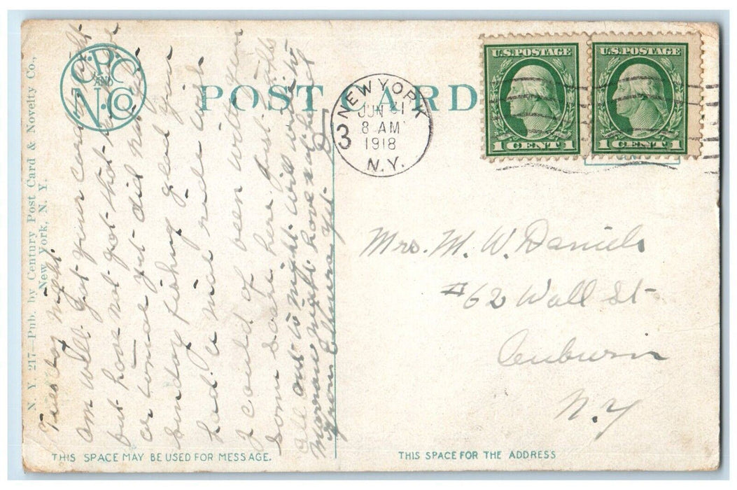 1918 The Gay White Looking Towards 42ND Street Trolley New York City NY Postcard
