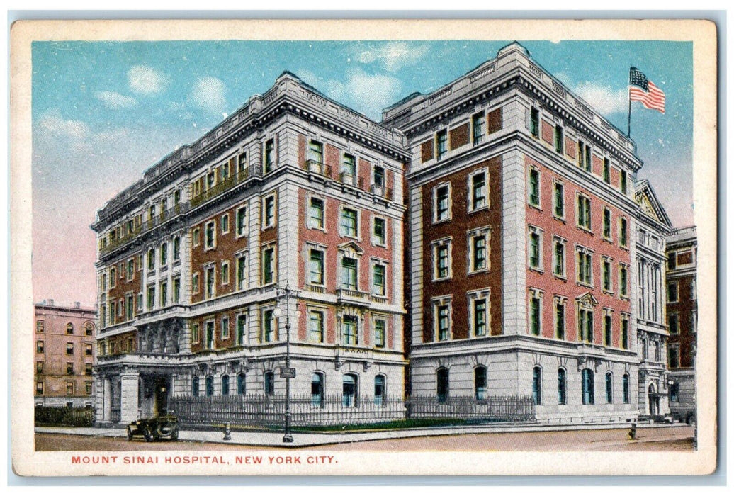 c1910's Mount Sinai Hospital Building Car New York City NY Antique Postcard