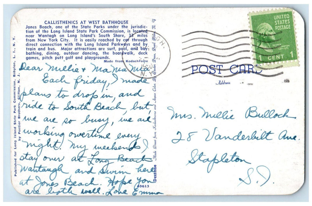 1950 Callisthenics at West Bathhouse Jones Beach Long Island NY Postcard