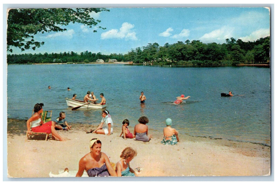 1955 Canaan Lake Patchogue Vacation Playground Long Island NY Postcard
