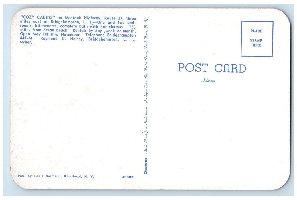 c1950's Cozy Cabins Montauk Highway Bridgehampton Long Island NY Postcard