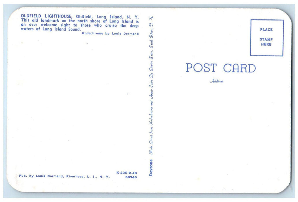 c1960's Oldfield Lighthouse Oldfield Long Island New York NY Postcard