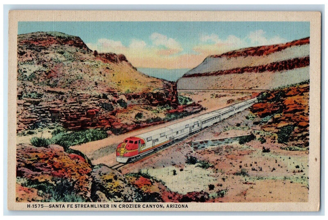 c1940 Santa Fe Streamliner Crozier Canyon Train Railroad Rail Arizona Postcard