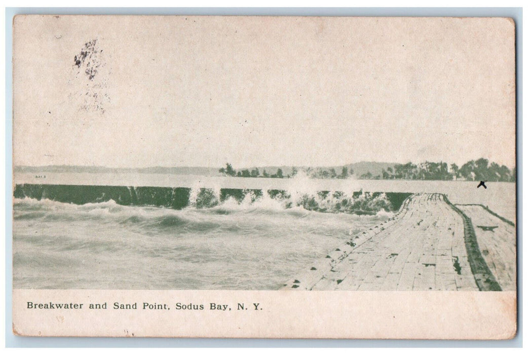 1908 Breakwater and Sand Point Sodus Bay New York NY Antique Postcard