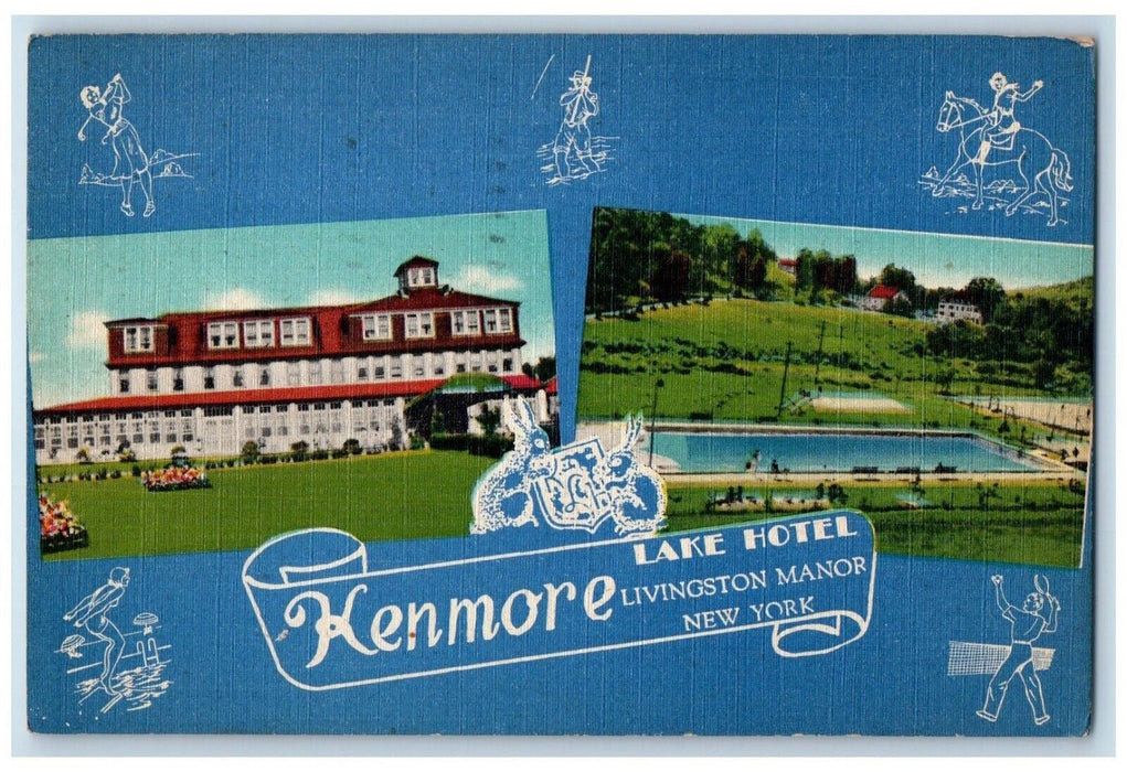 1950 Kenmore Lake Hotel Playground Vacation Livingston Manor New York Postcard