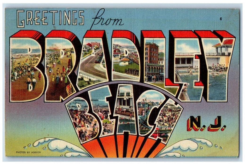 1955 Greetings From Bradley Beach Big Jumbo Letters Multiview Vintage Postcard