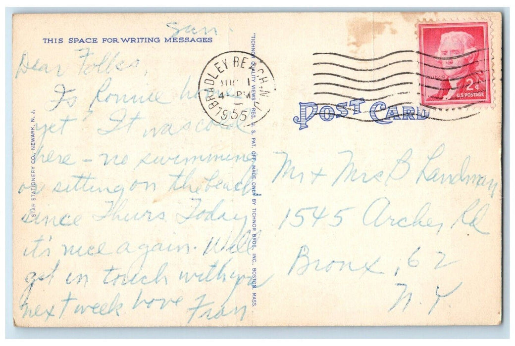 1955 Greetings From Bradley Beach Big Jumbo Letters Multiview Vintage Postcard