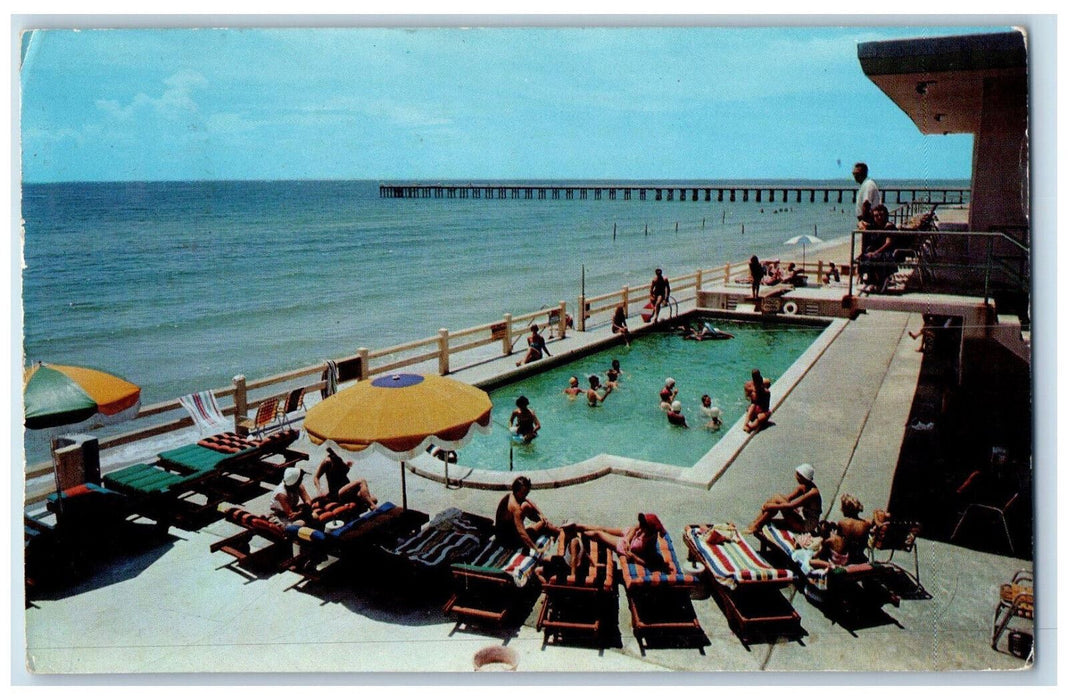 1956 Sunbathing Pool Scene Magic Isle Motel Miami Beach Florida FL Postcard