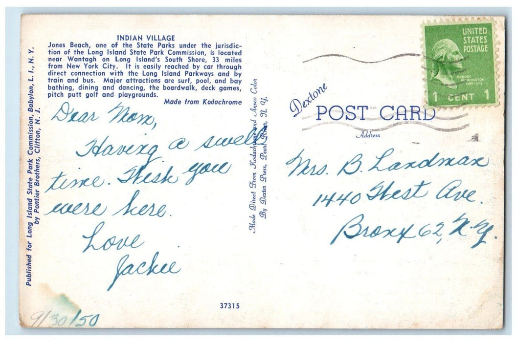 c1960 Indian Village Jones Beach State Parks Long Island New York City Postcard