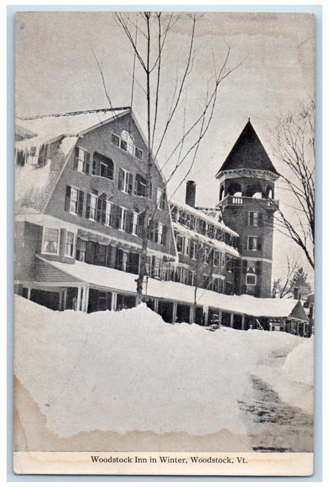 c1910 Woodstock Inn Exterior Building Snow Winter Woodstock Vermont VT Postcard