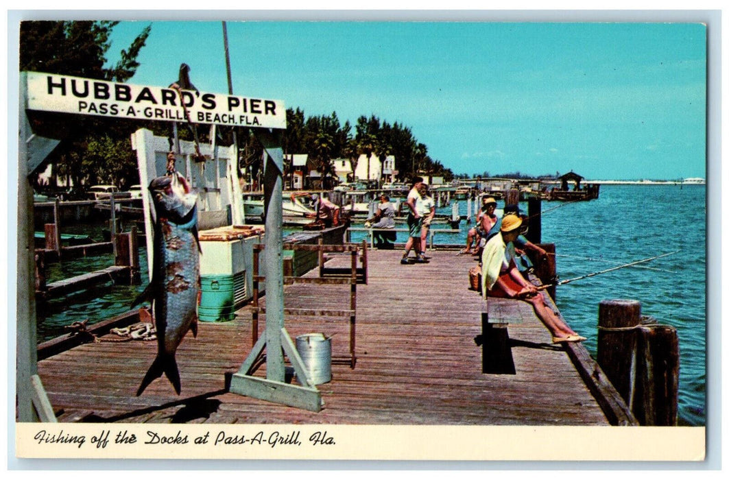 c1950's Fishing Off The Docks of Pass-A-Grille Beach Florida FL Postcard