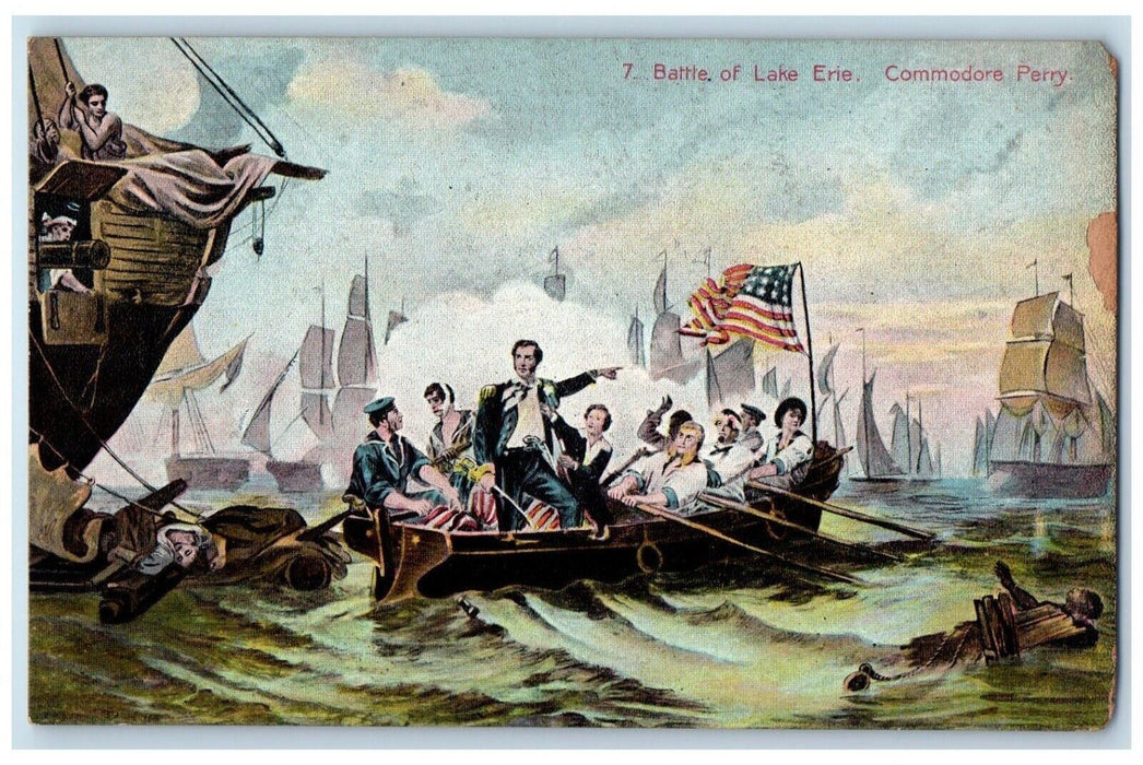c1910 Battle Lake Erie Battle Ship Paddle Boat Cannon Commodore Perry Postcard