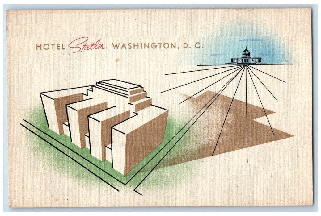 1940 Hotel Statler Blocks White House Government Building Washington DC Postcard