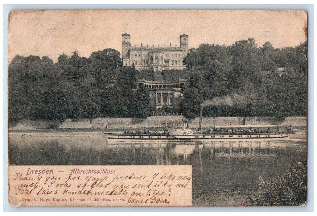1903 Dresden Albrechtsschloss Kaiser Franz Josef Steamer Boat Vintage Postcard