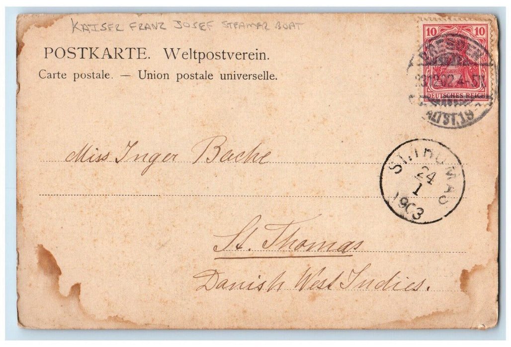 1903 Dresden Albrechtsschloss Kaiser Franz Josef Steamer Boat Vintage Postcard