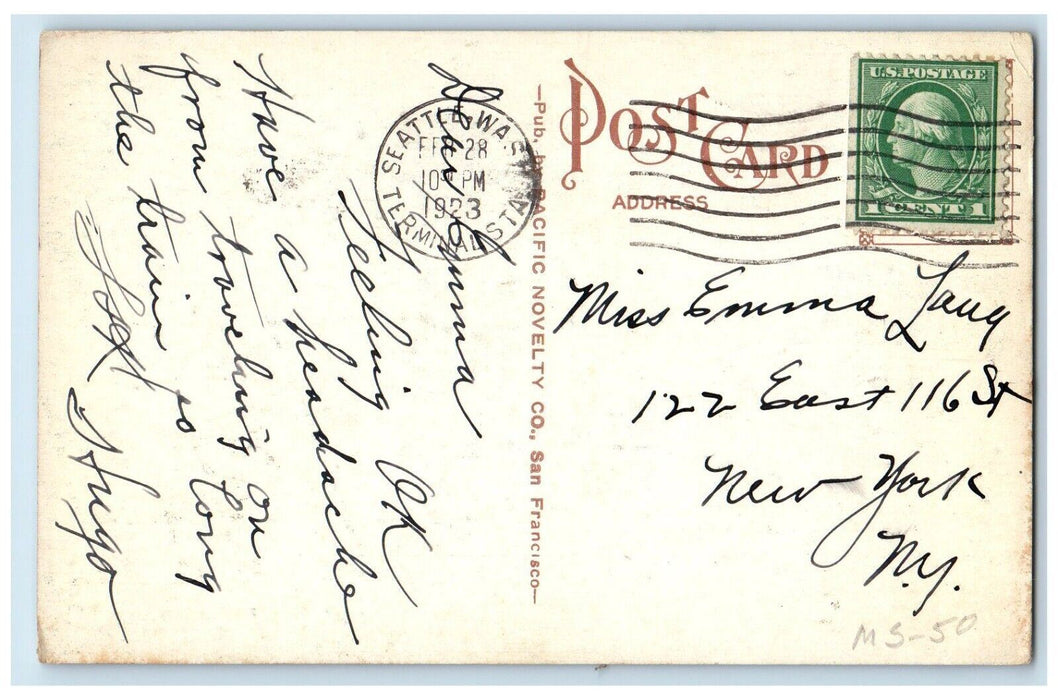 1923 Hotel Savoy Second Avenue Moonlight Moon Night Seattle Washington Postcard