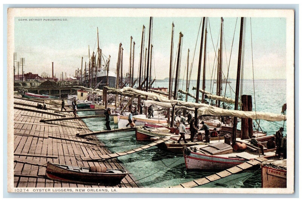 c1910 Oyster Luggers Pier Shipyard Sailboat Ship New Orleans Louisiana Postcard