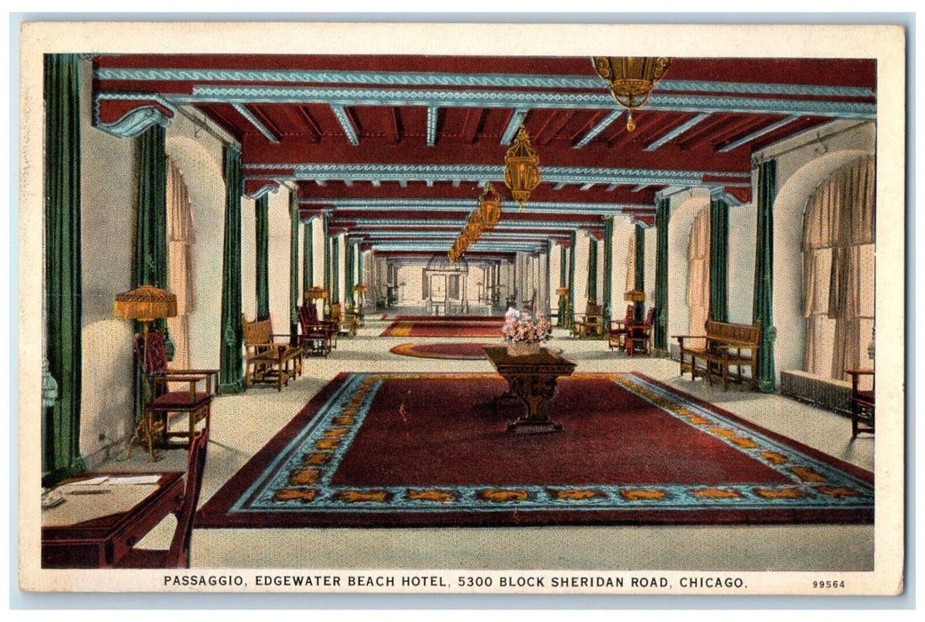 c1920 Passaggio Edgewater Beach Hotel Block Sheridan Road Chicago IL Postcard
