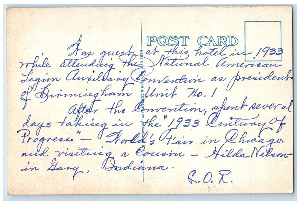c1920 East Lounge Edgewater Beach Hotel Block Sheridan Road Chicago IL Postcard