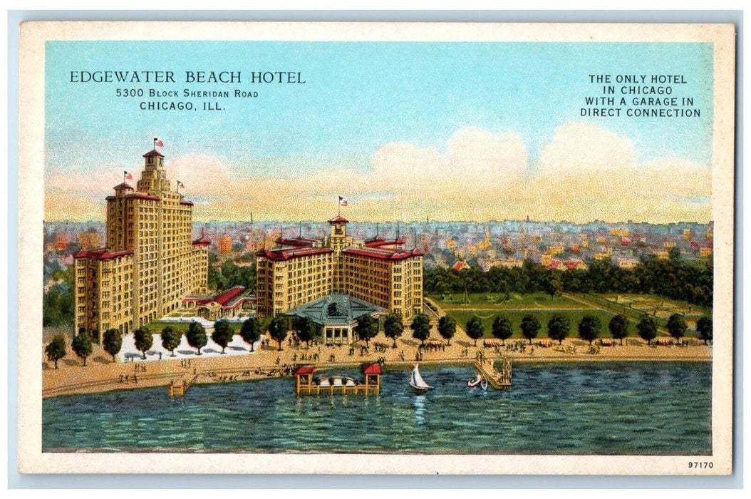 c1920 Edgewater Beach Hotel Sheridan Road Exterior Chicago Illinois IL Postcard