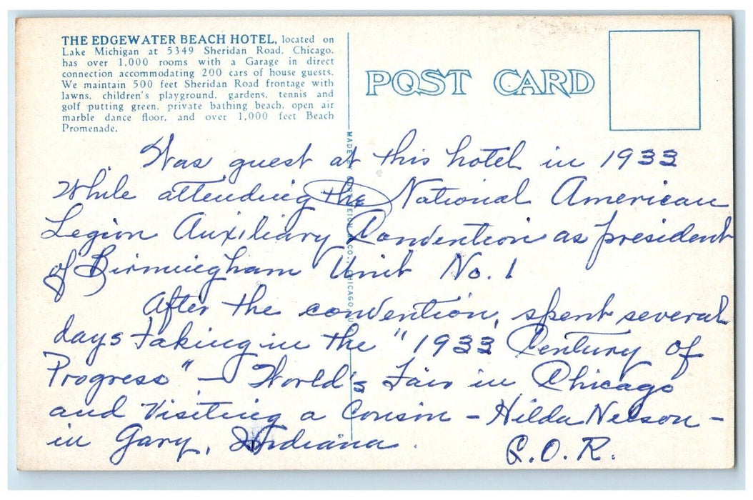 c1920 Edgewater Beach Hotel Sheridan Road Exterior Chicago Illinois IL Postcard