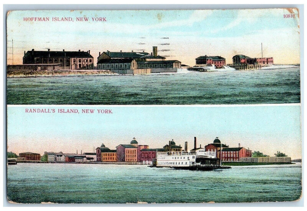 1912 Hofman Island And Randall's Island New York NY, Dual View Antique Postcard