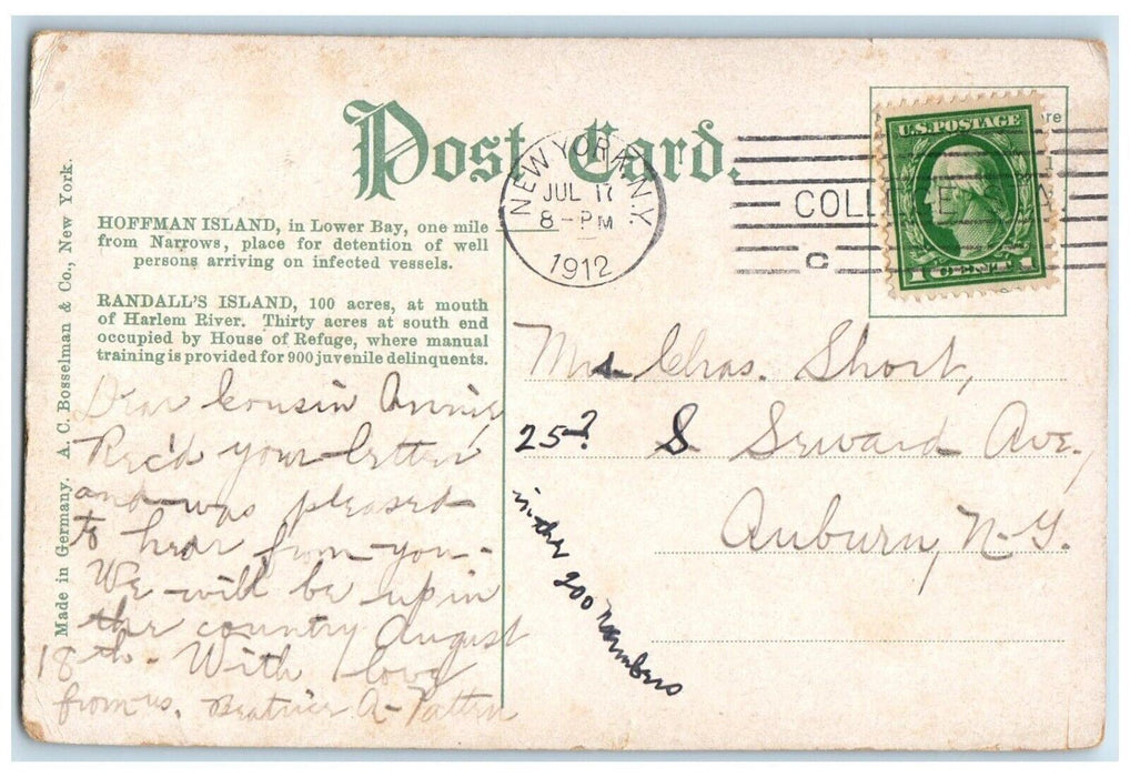 1912 Hofman Island And Randall's Island New York NY, Dual View Antique Postcard