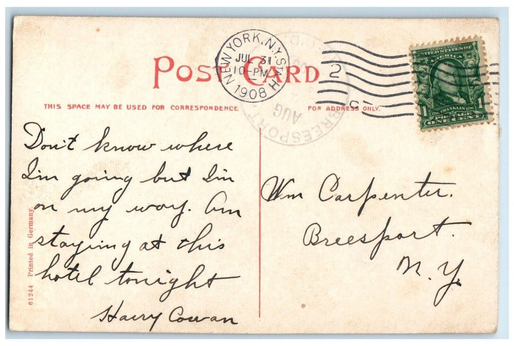 1908 Grand Union Hotel Building Horse Carriage New York City NY Antique Postcard