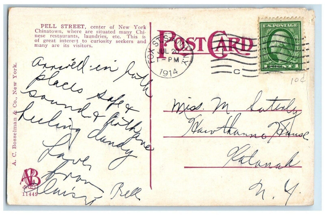 1914 Pell Street Chinatown Center Delmonico Savoy New York City NY Postcard