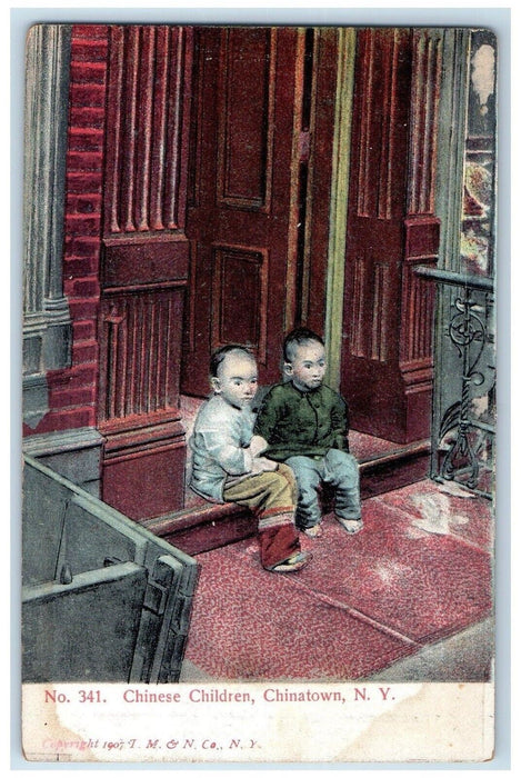 c1910's Chinese Children Chinatown New York NY, Toddler Front Door Postcard