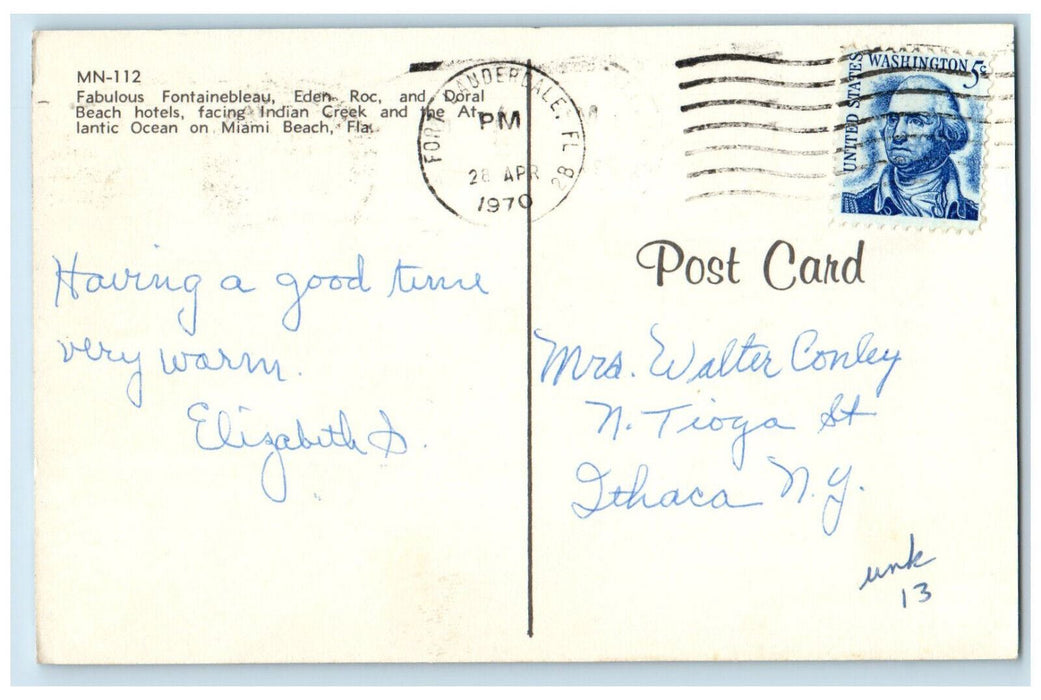 1970 Fontainebleau Eden Roc and Doral Beach Hotels Miami Beach FL Postcard