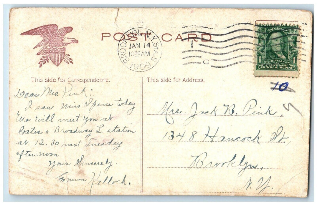 1909 Lower Broadway By Night Trolley Moonlight New York NY Antique Postcard