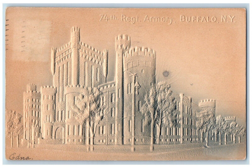 1909 Regt Armory Castle Exterior Building Embossed Buffalo New York NY Postcard