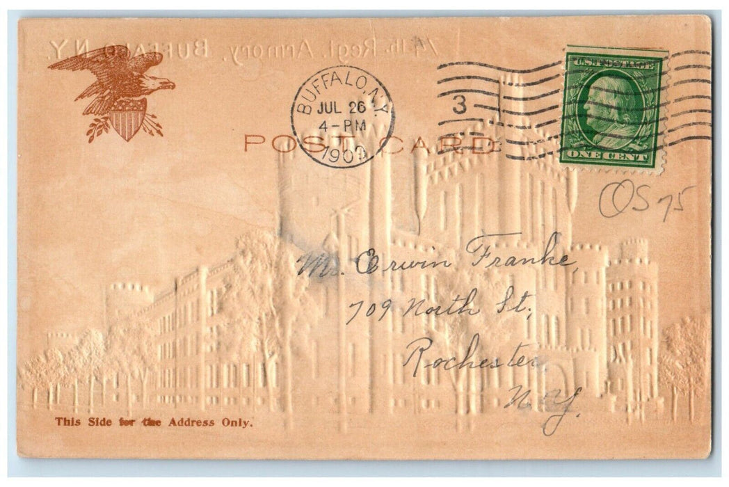 1909 Regt Armory Castle Exterior Building Embossed Buffalo New York NY Postcard