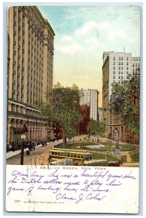1908 View Of Bowling Green Buildings Trolley New York NY Posted Antique Postcard