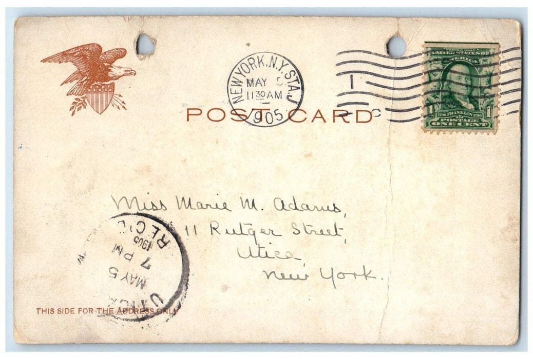1905 New York NY, Harbor At Night Steamer Ship Moonlight View Antique Postcard