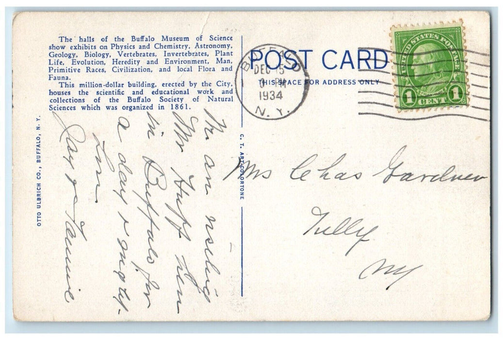 1934 The Buffalo Museum Science Exterior Building Buffalo New York NY Postcard