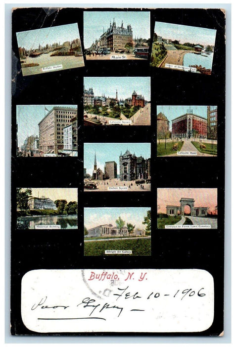 1906 Buffalo Skyline Main Lafayette Square Multiview Buffalo New York Postcard