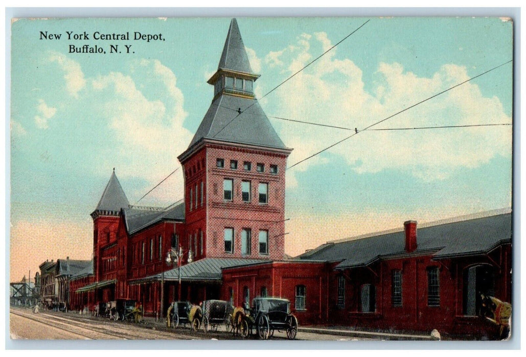 c1910 New York Central Depot Horse Carriage Exterior Buffalo New York Postcard