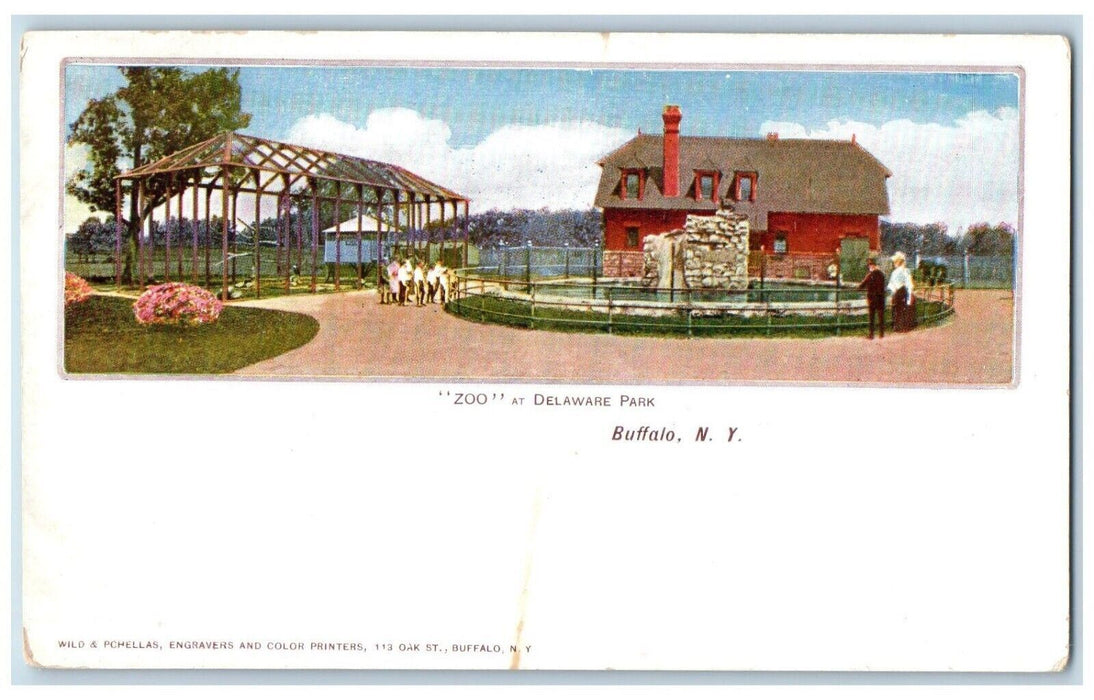 c1905 Zoo Delaware Park Buffalo Animals Exterior Barn  New York Vintage Postcard