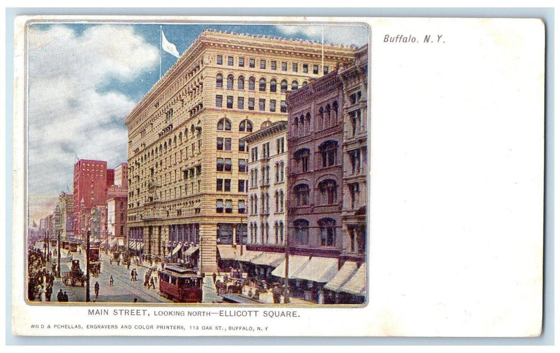 c1905 Main Street Looking North Ellicott Square Street Buffalo New York Postcard